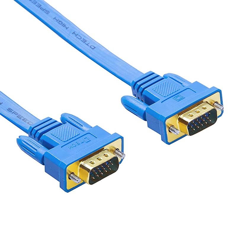 50ft Flat Extra Long VGA Cable for Computer Monitor Male to Male 15 Pin Connector Full HD 1080p SVGA Cord 15 Meters Blue