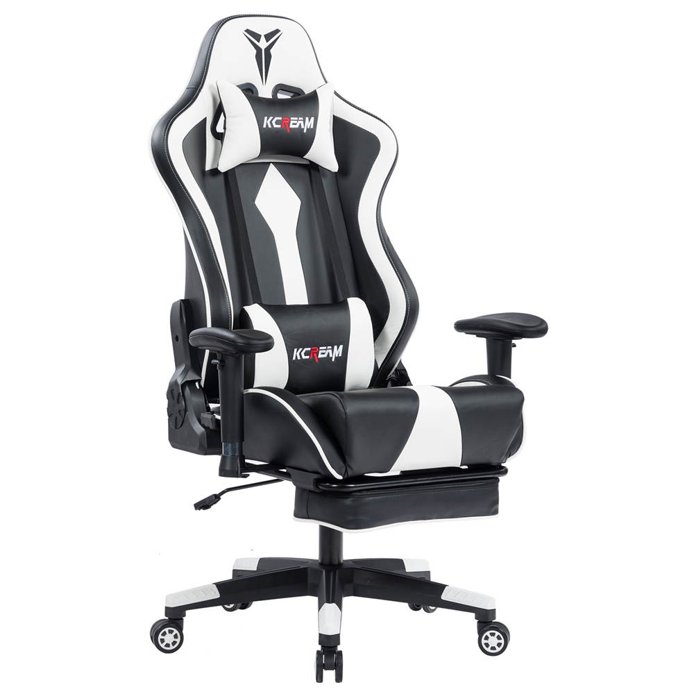 KCREAM Gaming Chair,Ergonomic Racing Office Computer Chair Adjustable Headrest and Lumbar Pillows PVC Leather High-Back Professional Gamer Chair with Footrest