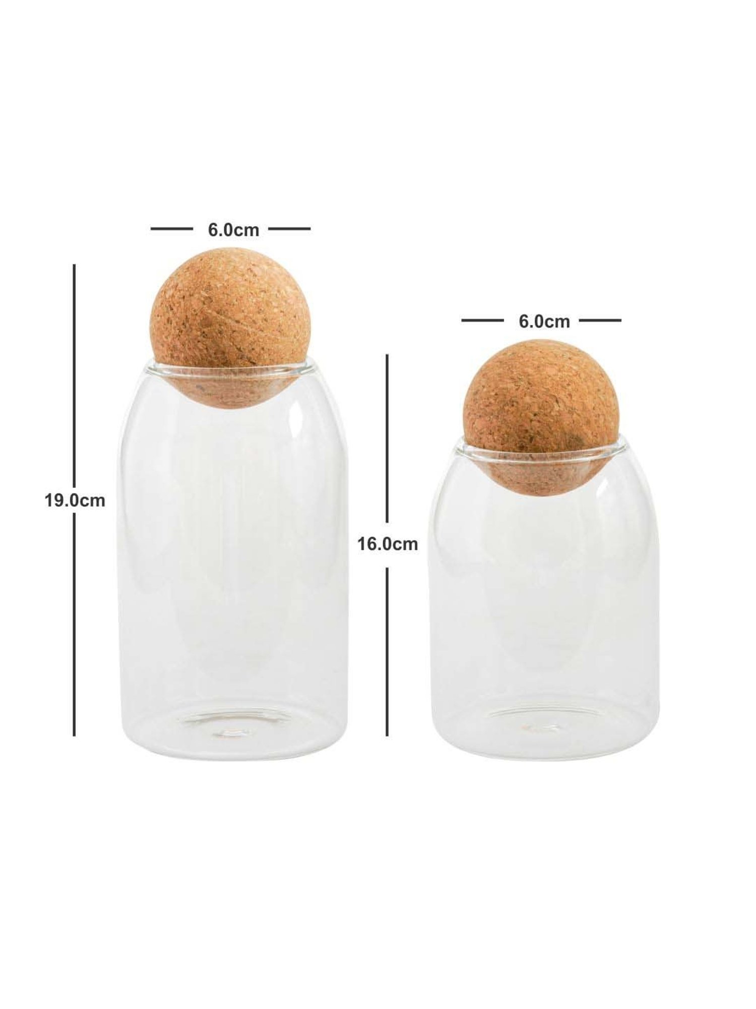 Goodhomes Transparent & Brown Glass Storage Container With Cork Lid - Set of 4