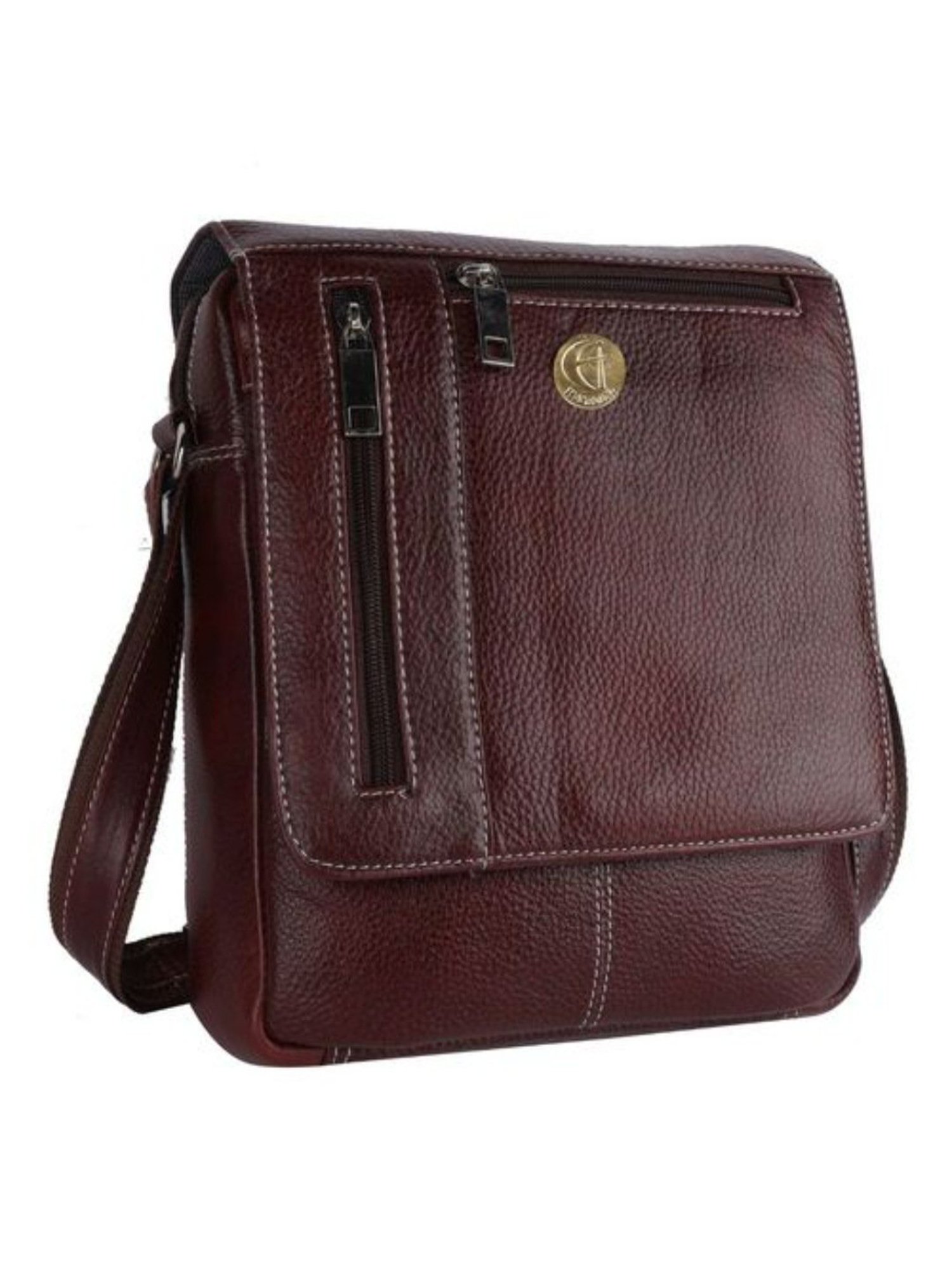 HiLEDER Brown Textured Small Leather 12 inch Cross Body Bag
