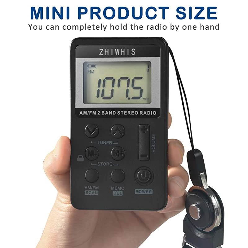 Portable Radio  AM FM Mini Transistor Rechargeable Battery Personal Digital Tuning Stereo Pocket Walkmen Radios with Shutdown Memory and Earphone amp MultiFunction Lanyard for Walking Travel