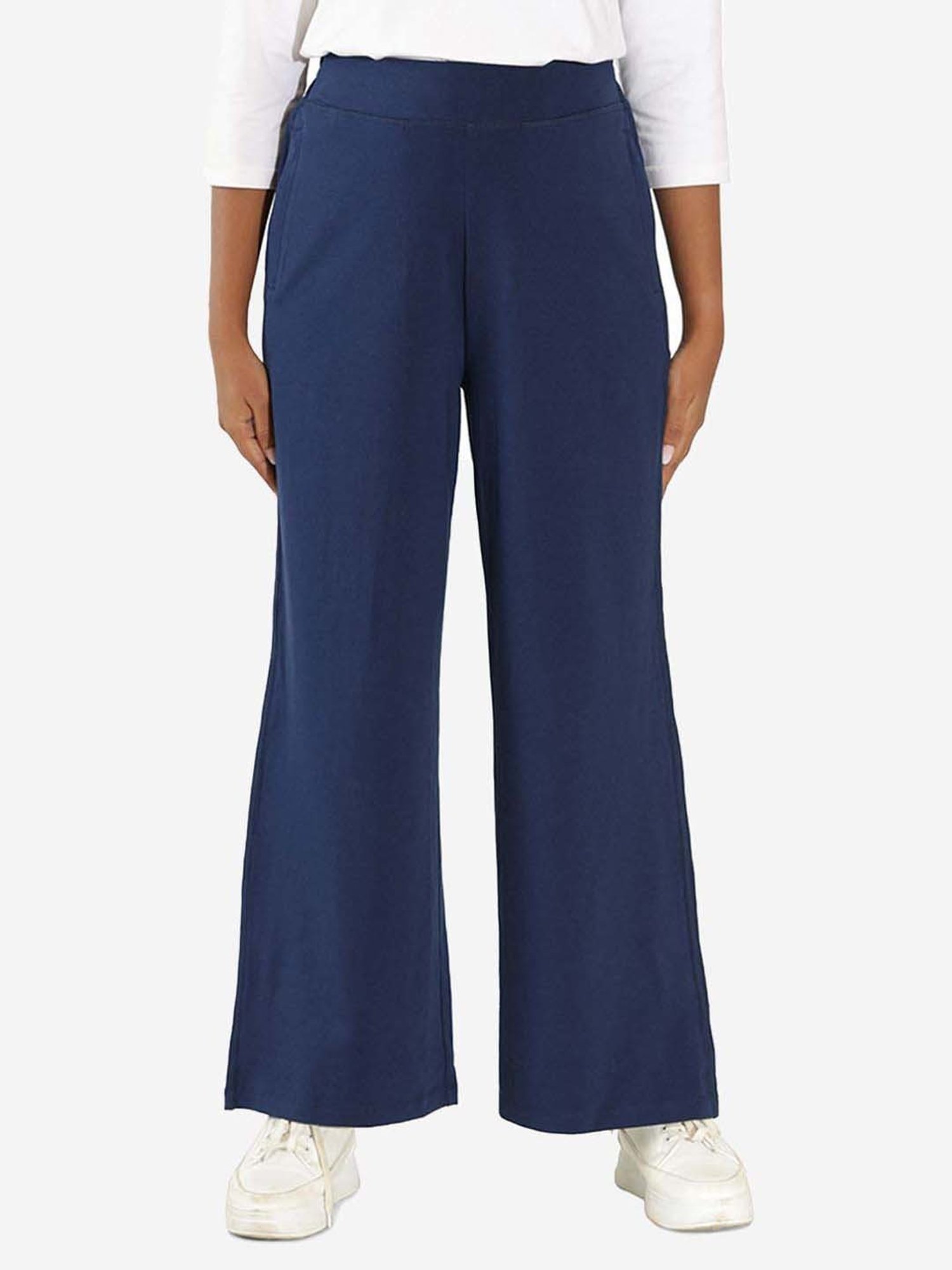 BlissClub Navy Cotton Wide Leg Trousers