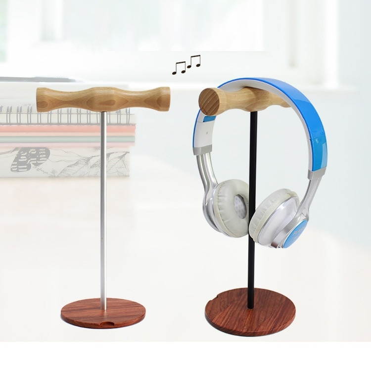 Creative Metal Rod Wooden Head-mounted Headphone Stand Display Holder, Colour: Double-sided Black Metal Rod