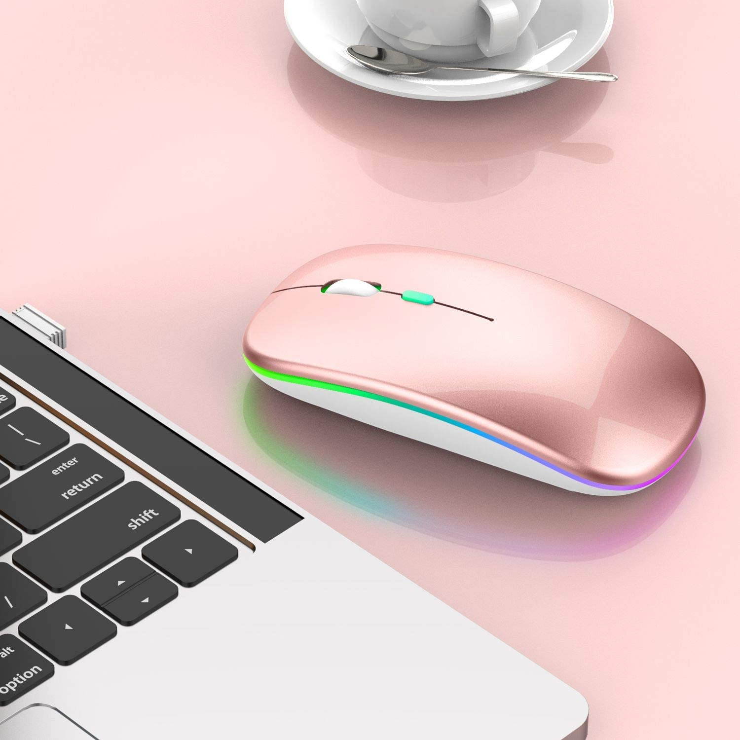 LED Bluetooth wireless mouse, MacBook Pro Bluetooth mouse, MacBook Air Bluetooth mouse, rechargeable wireless mouse, suitable for MacBook, laptop, Mac, ipad, iPad Pro (black)