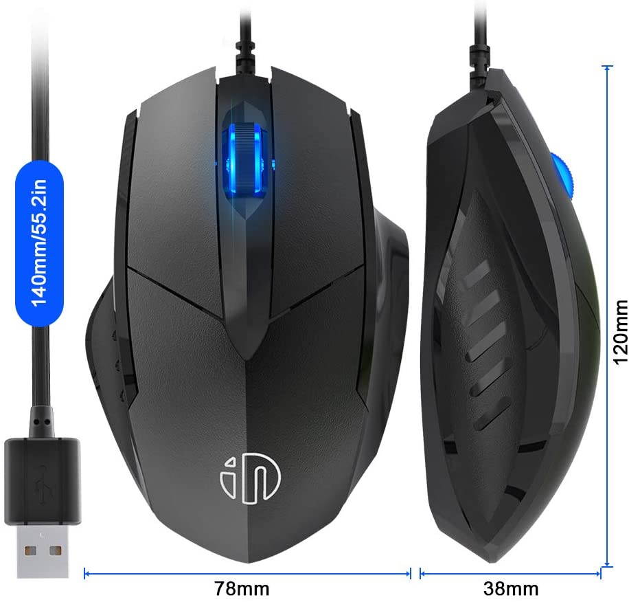 [Upgraded] Wired USB Mouse, Silent Click and Optical Tracking,1200DPI, 3-Buttons, Corded Mouse for PC Computer Laptop MacBook Office, Black