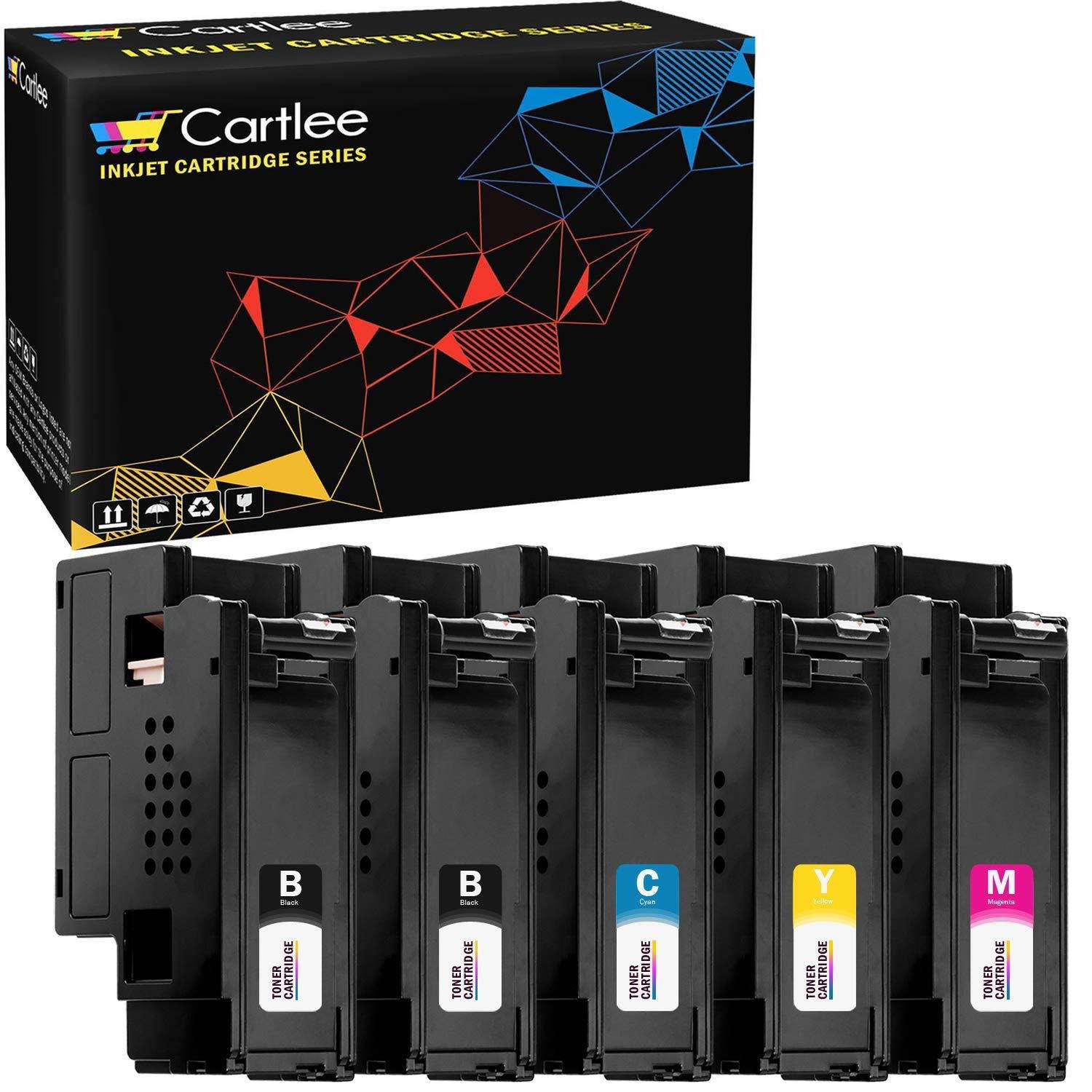 Cartlee Set of 5 Compatible High Yield Laser Toner Cartridges Replacement Ink for Dell E525DW E525W 525W 525 525DW DPV4T H3M8P Color Printers (2 Black, 1 Cyan, 1 Magenta, 1 Yellow)