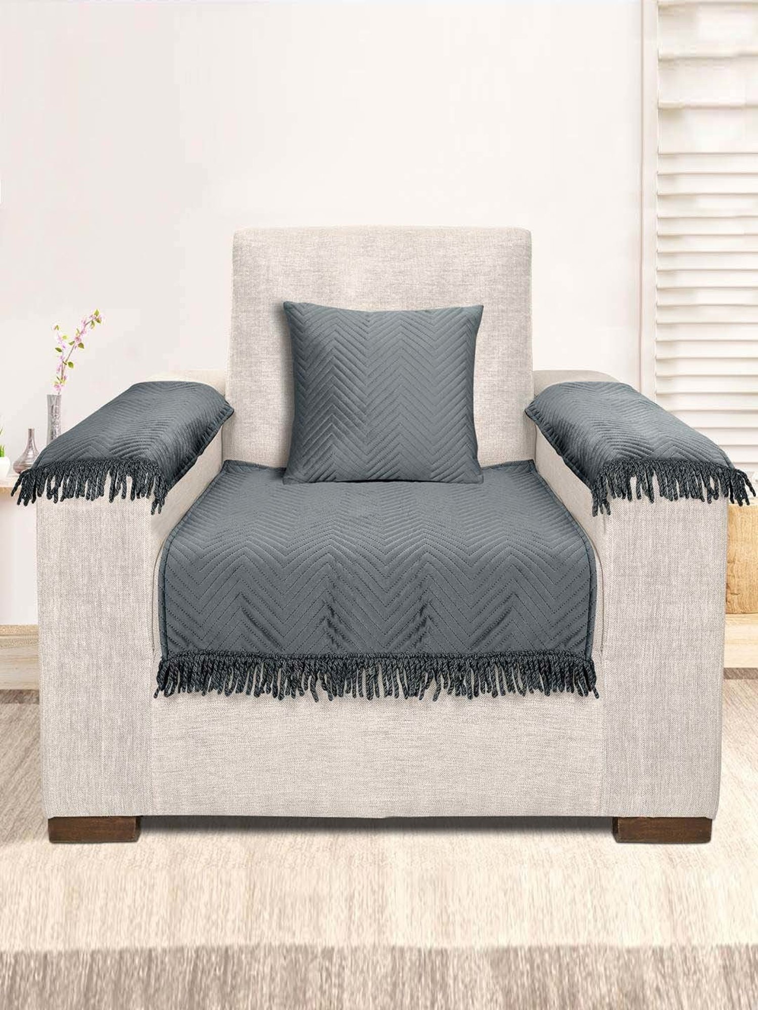 Saral Home Easy Living Dk.Grey Velvet Sofa Cover Set