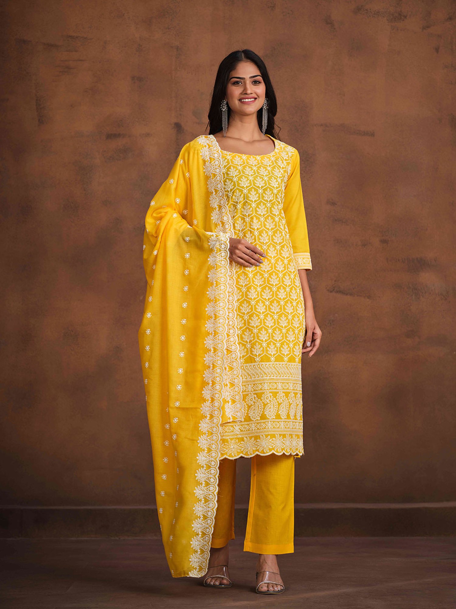 Ishin Yellow Embroidered Kurta With Pant & Dupatta