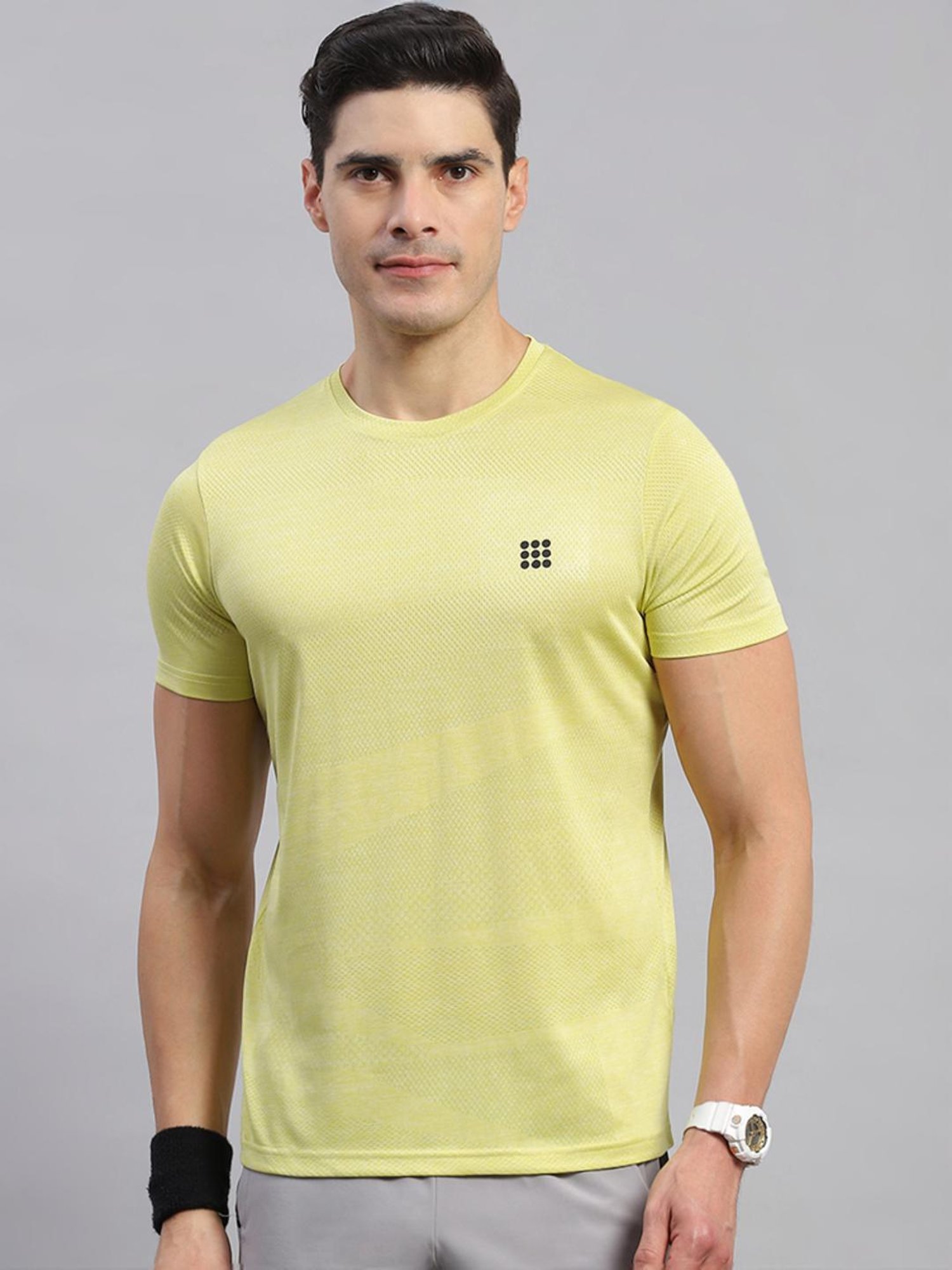 Rock.it Yellow Regular Fit Self Pattern T-Shirt