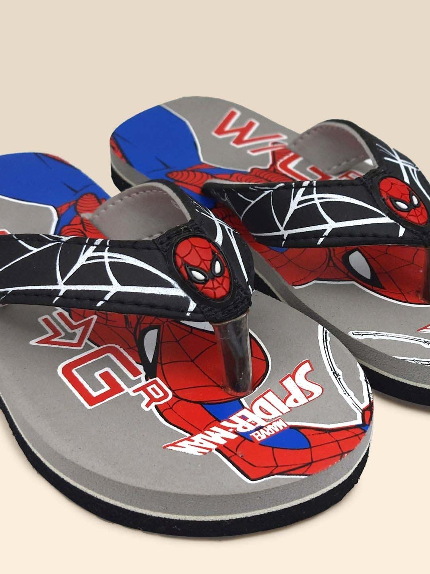 Kidsville Spiderman Printed Grey & Red Flip Flops