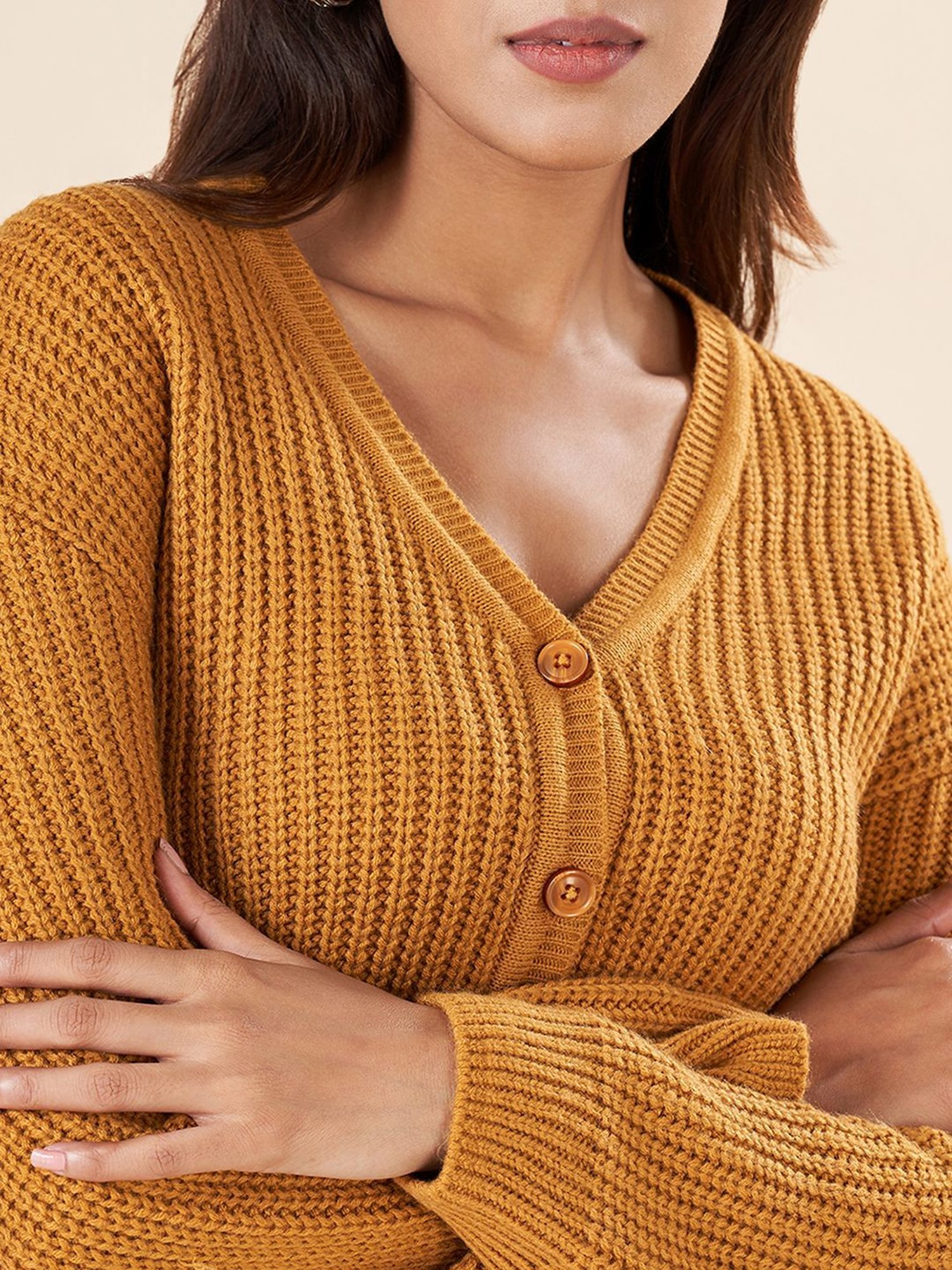 Akkriti by Pantaloons Mustard Crochet Pattern Cardigan
