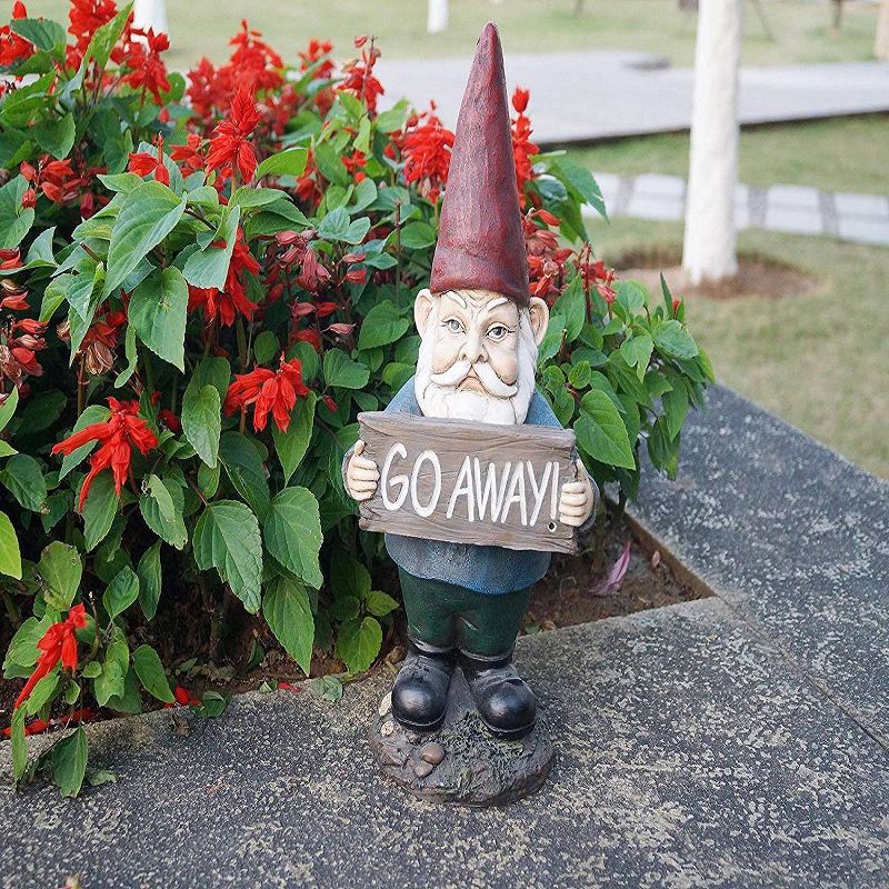 15" Polyresin Gnome Holding Go Away Sign Outdoor Statue Red - Hi-Line Gift