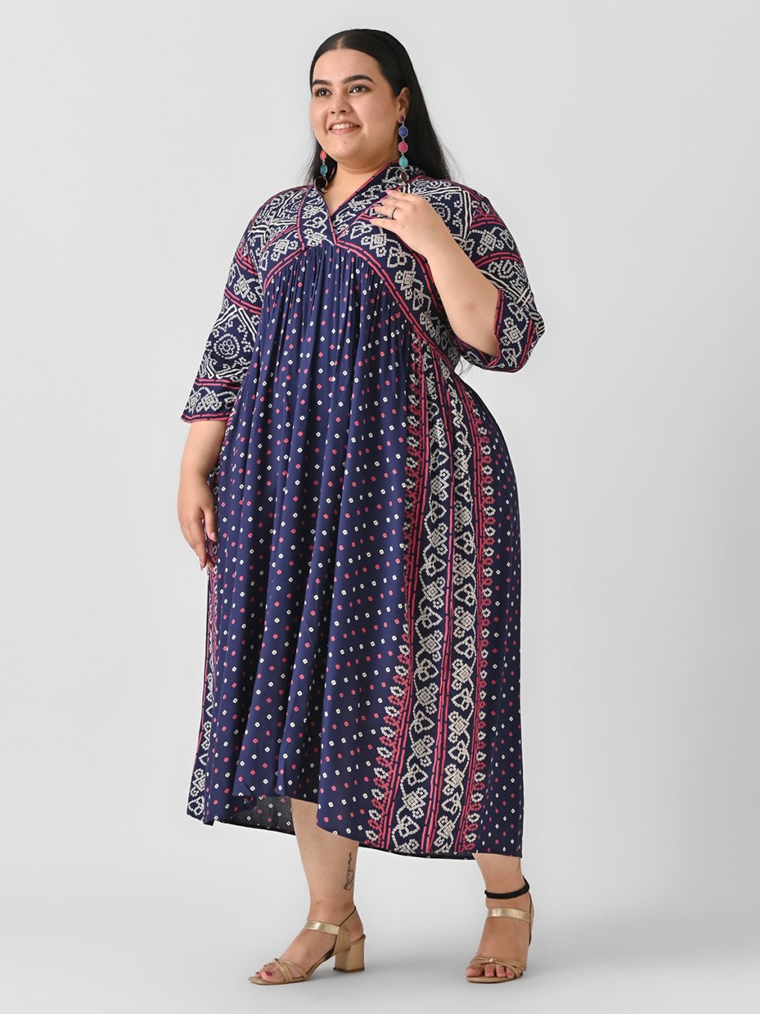 Rustorange Indigo Blue Printed Ethnic Dress