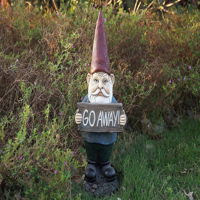 15" Polyresin Gnome Holding Go Away Sign Outdoor Statue Red - Hi-Line Gift