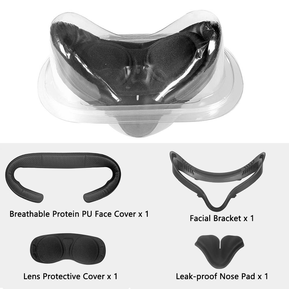 Upgrade Facial Interface Bracket & Protein Leather Foam Face Cover Pad & Lens Cover Silicone Anti-Leakage Nose Pad for Oculus Quest 2 Accessories Set 4 in 1