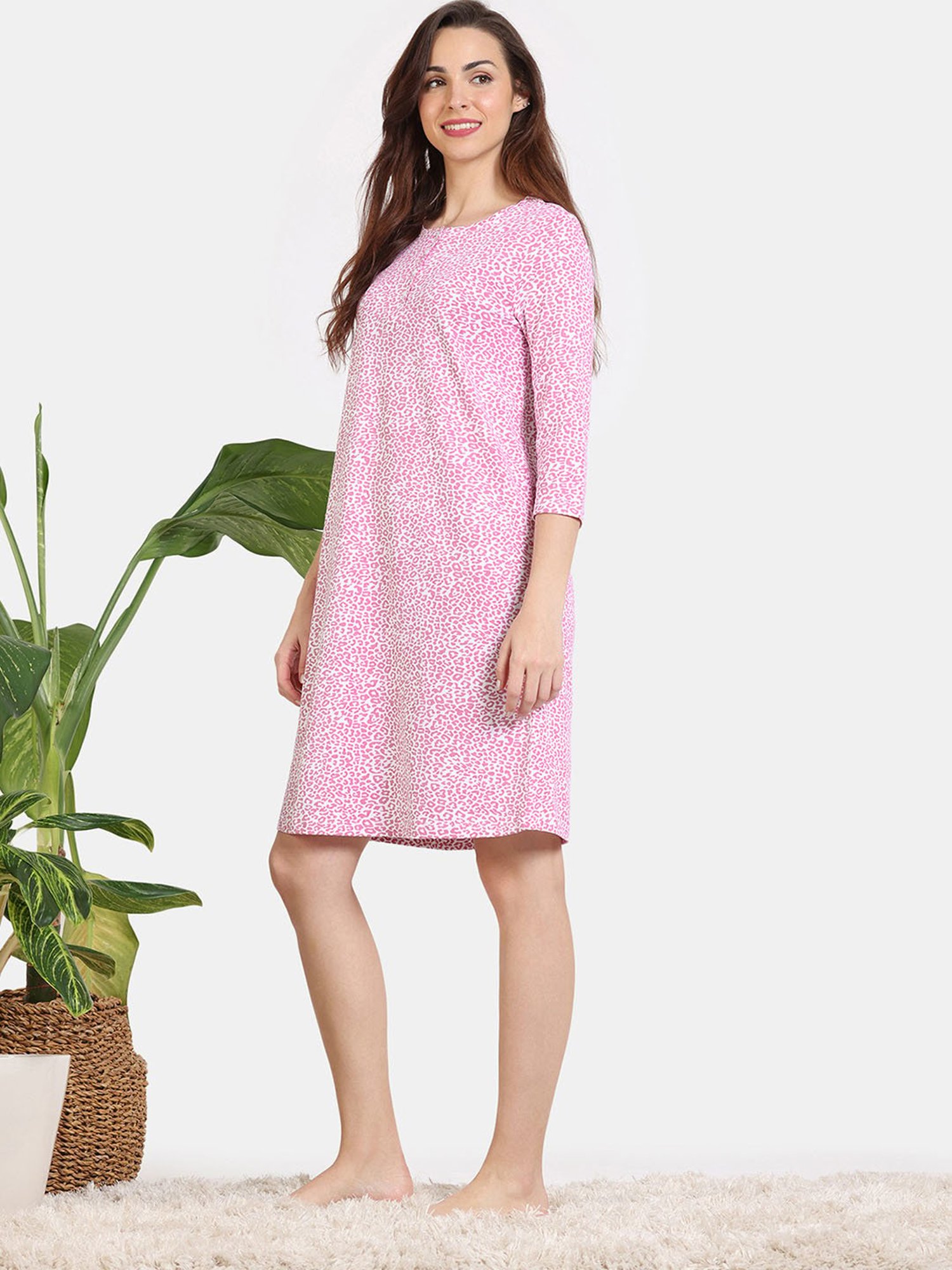 Zivame Pink Printed Night Dress