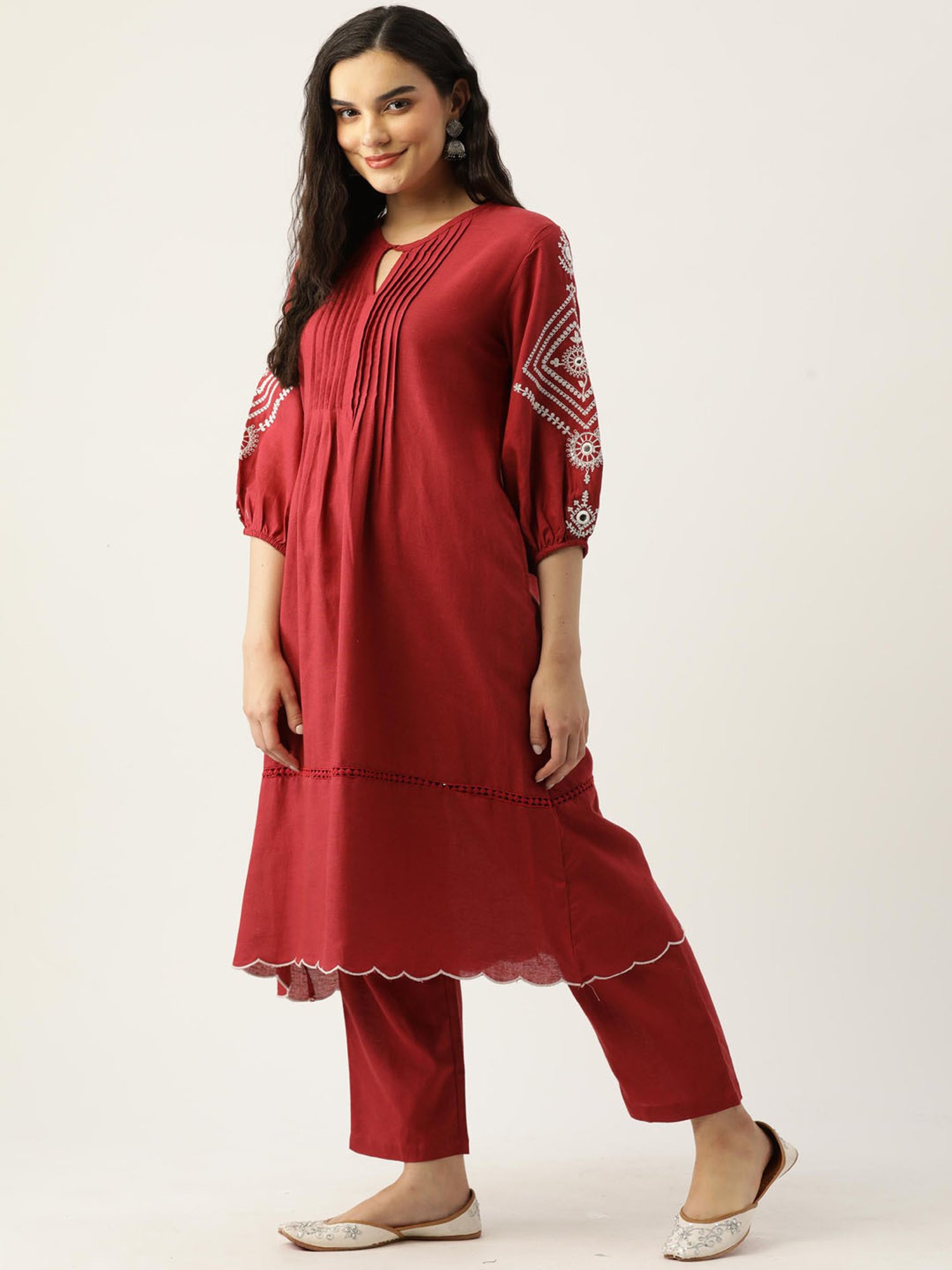 Autumnlane Tushki Carmine Cotton Comfy Kurta Pant Set