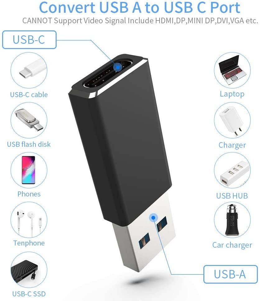 USB C to USB Adapter [2 Pack] Warmstor Type C Female to USB A Male Converter Support Double Sided 10Gbps Sync & 20V/3A Charge for iPhone 11 12 Pro Max MiniiPadSamsung GalaxyGoogle Pixel 5 4 3 XL