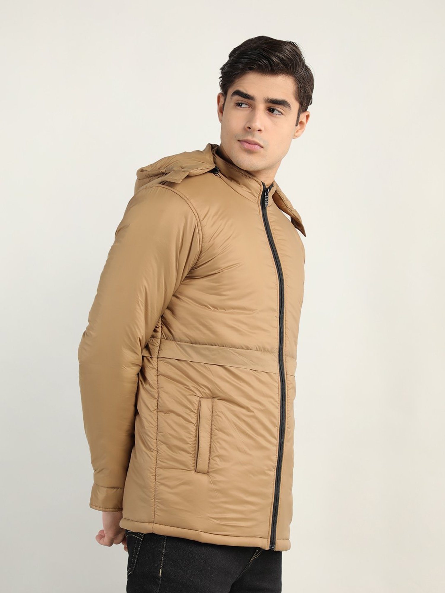 Chkokko Khaki Regular Fit Hooded Quilted Jacket