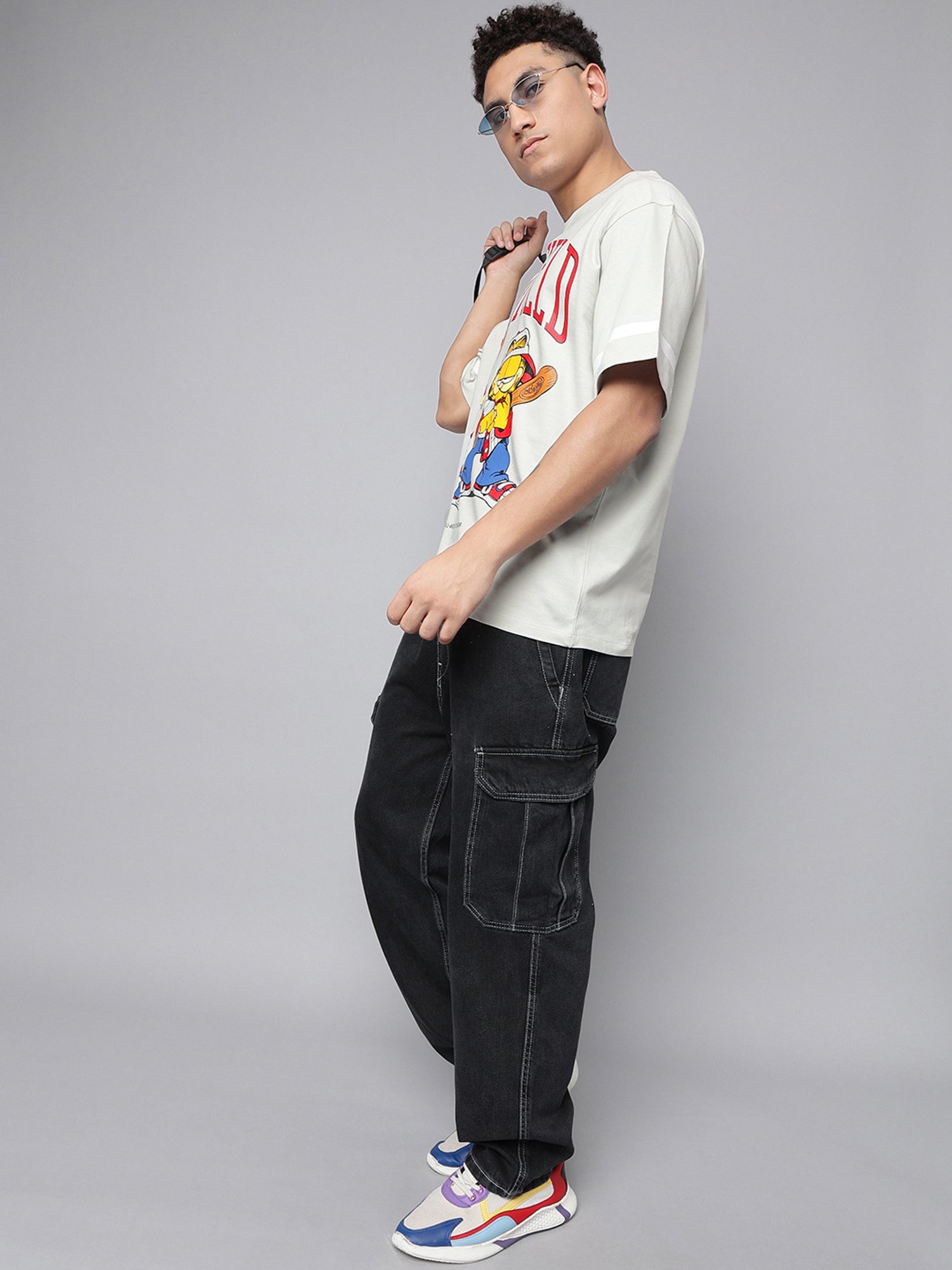 Free Authority Grey Cotton Oversized Printed T-Shirt