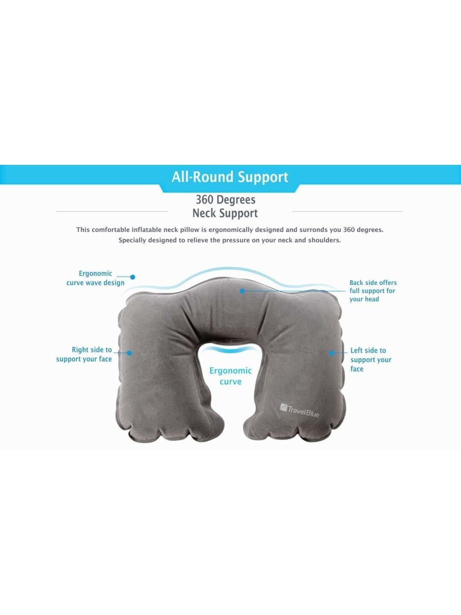 Travel Blue Grey Inflatable Neck Pillow