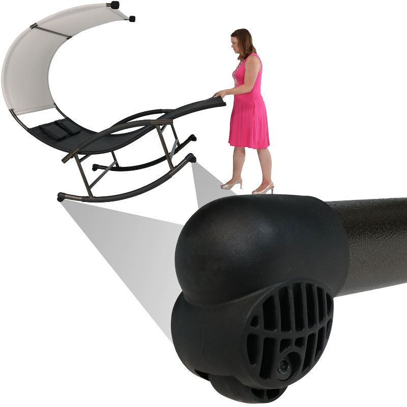 Sunnydaze Outdoor Double Chaise Lounge Bed with Canopy Shade and Headrest Pillows, Black