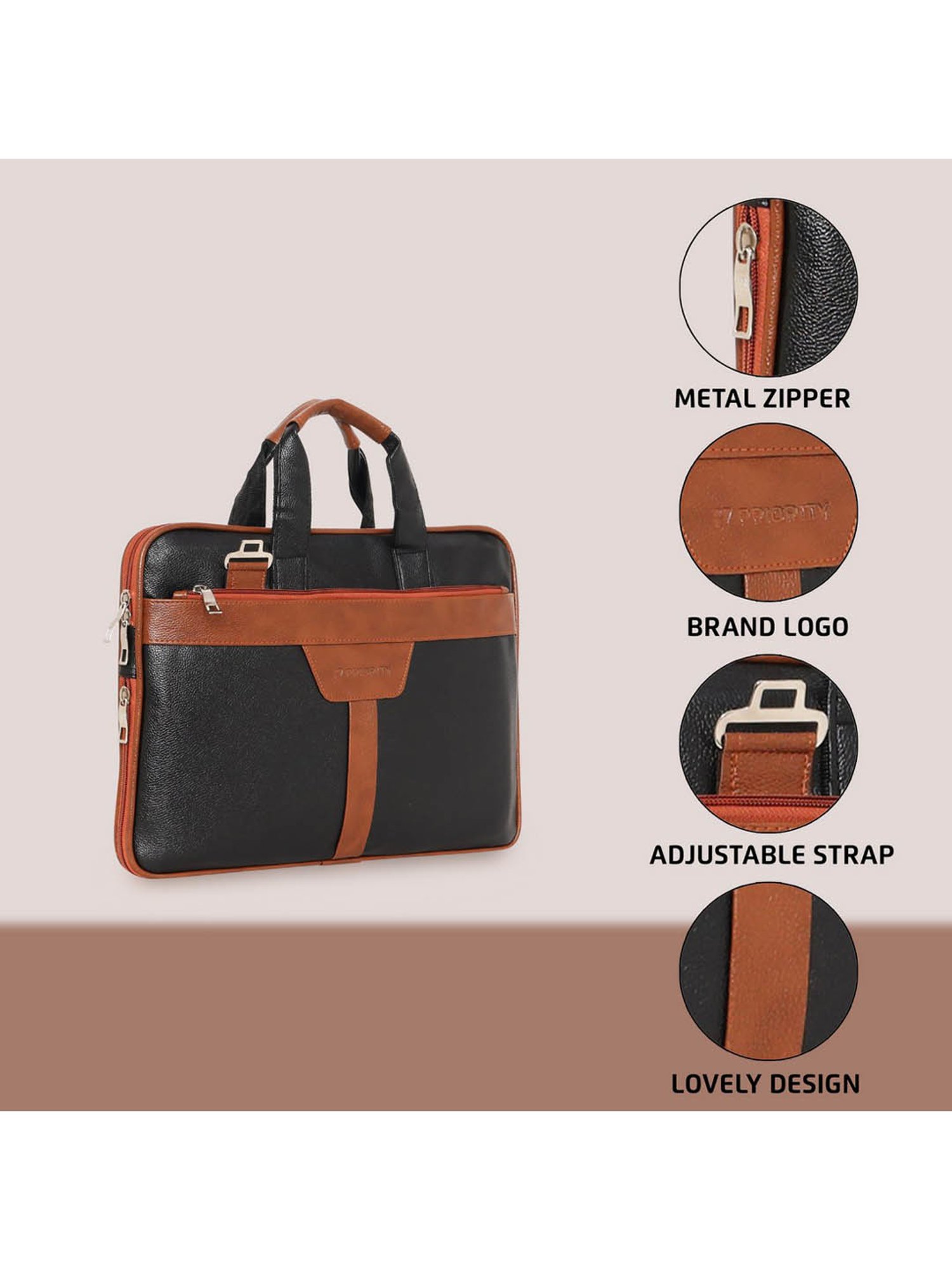 Priority Black & Tan Synthetic Large Messenger Bag