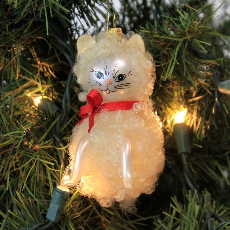Italian Ornaments 3.75" Little Cat With Curly Hair Christmas Ornament  -  Tree Ornaments