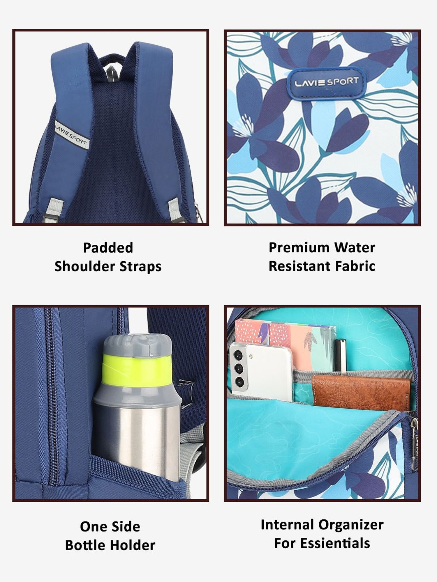 Lavie Sport Carolina Navy Polyester Printed Laptop Backpack - 26 Ltrs