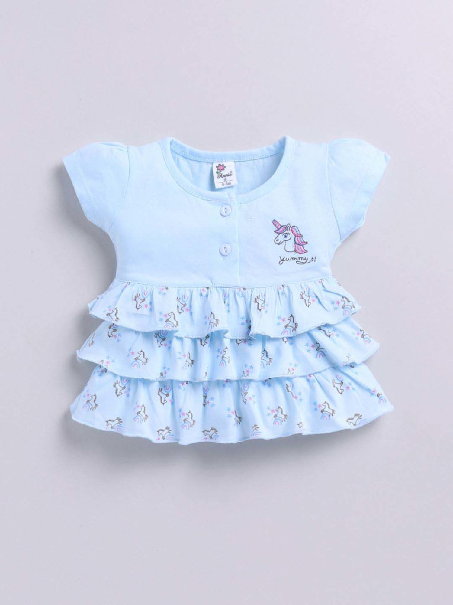 ANNIE Girls Blue Cotton Printed Top & Short sets