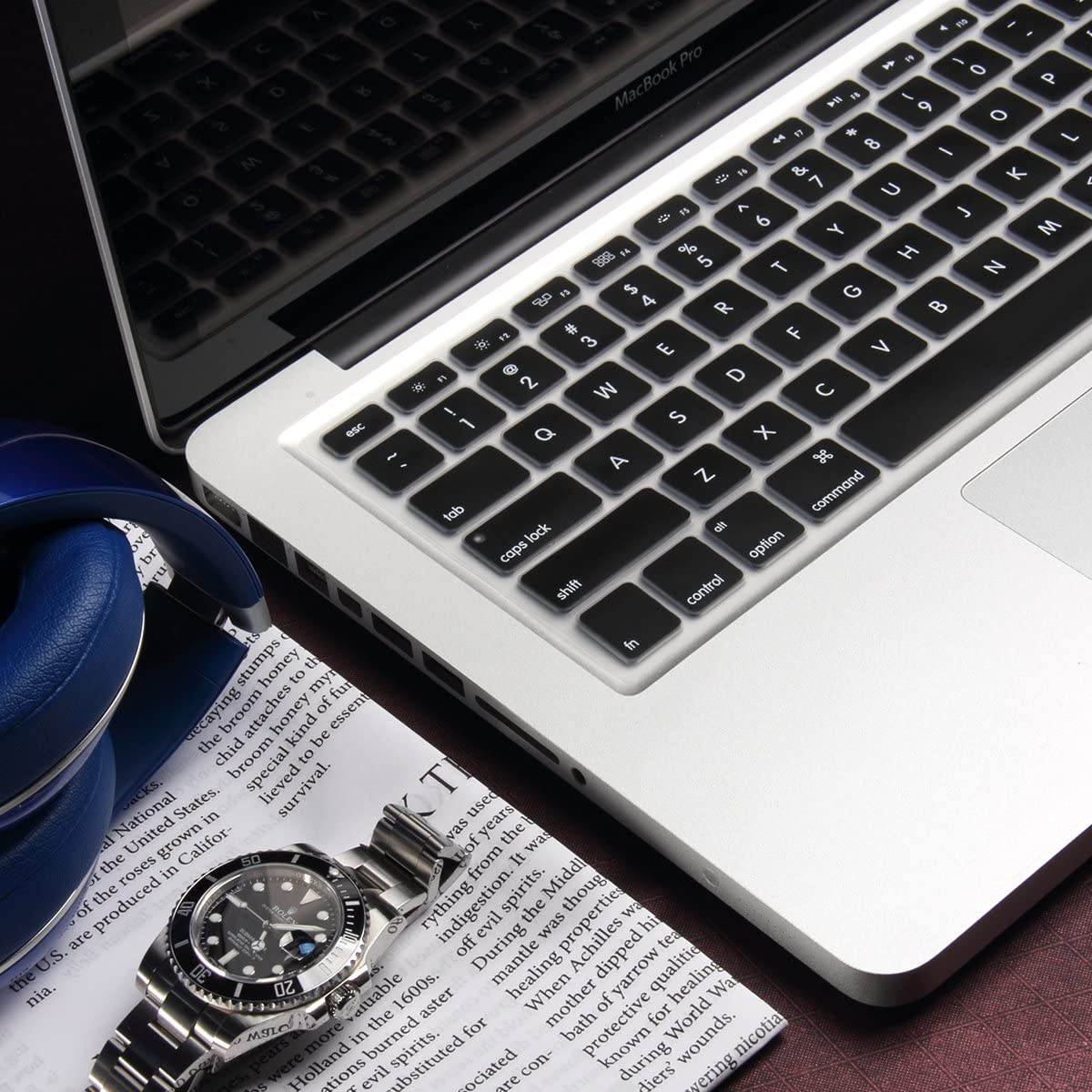 LENTION Silicone Keyboard Cover Protector for MacBook Pro 13 15 17 Inch (with or without Retina Display, 2015 or Older Version) and MacBook Air 13 2010-2017, Ultra Thin Soft Skin (Black)