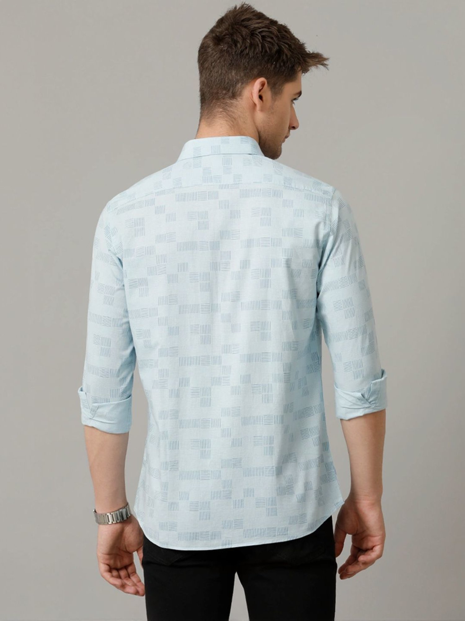 Spykar Blue Cotton Slim Fit Checks Shirt