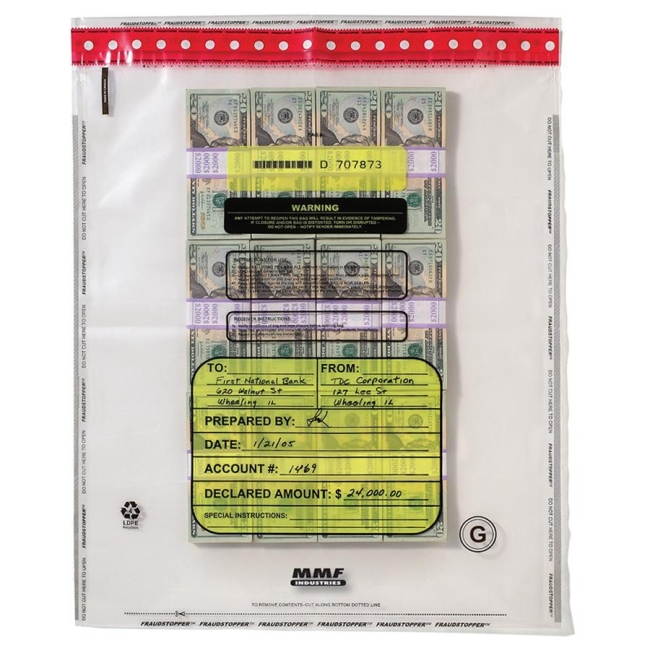 MMF Industries 2362006N20 8 Bundle Capacity Tamper-Evident Cash Bags, 20 x 20, Clear, 250 Bags/Box