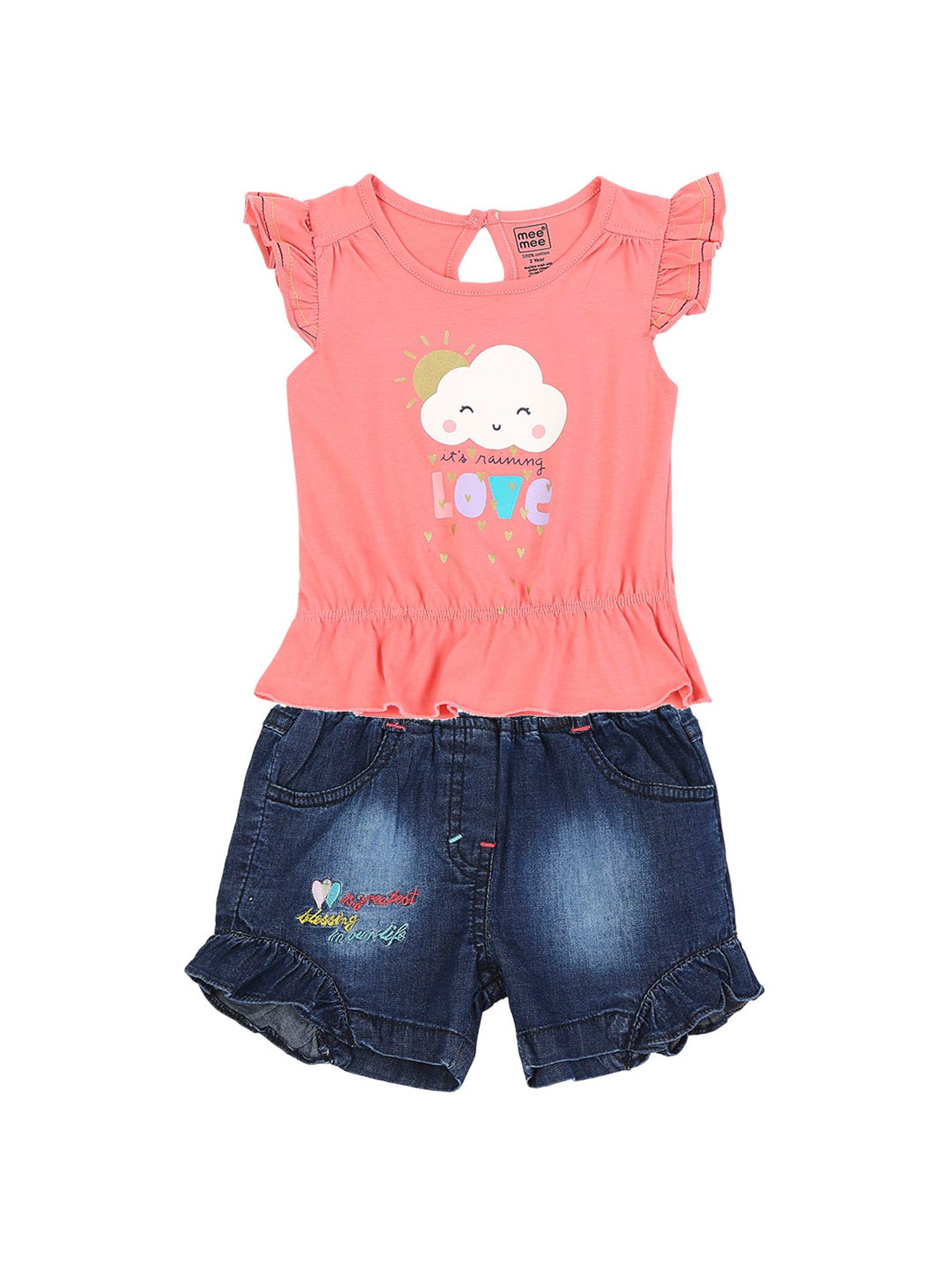 Mee Mee Kids Pink & Blue Printed Top with Shorts