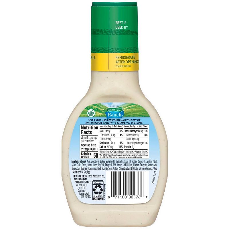 Hidden Valley Original Ranch Light Salad Dressing & Topping - Gluten Free - 8fl oz