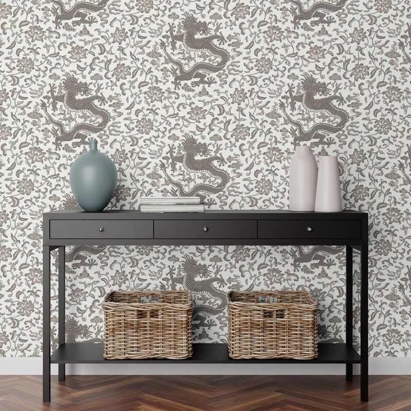 Brewster Gray Chi'en Dragon Scalamandre Self Adhesive Wallpaper