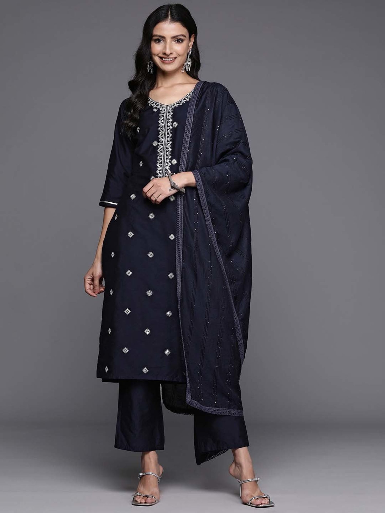Gerua Blue Embroidered Kurta Pant Set With Dupatta
