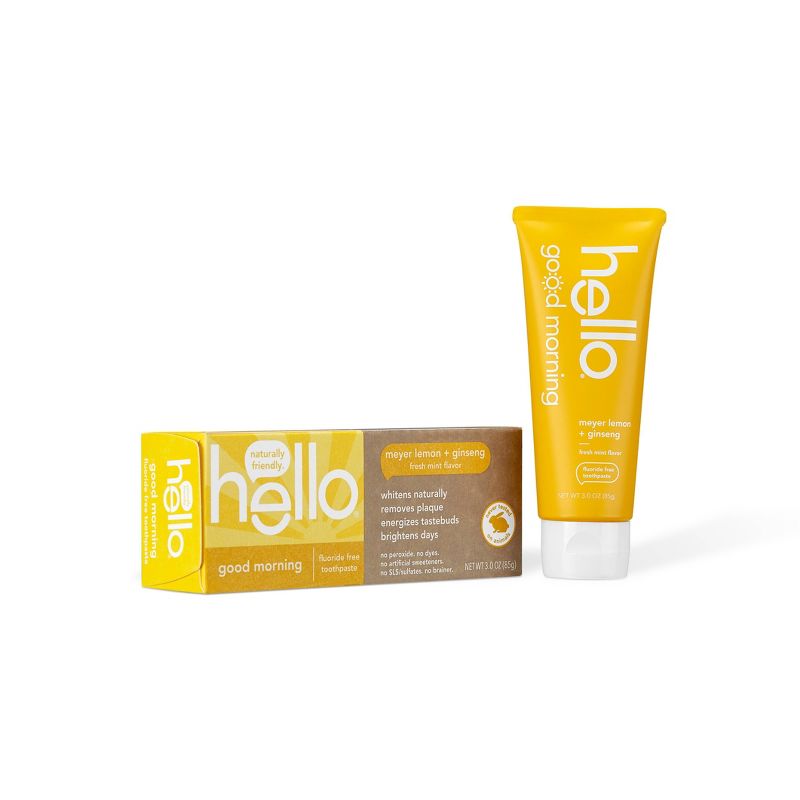 hello Good Morning Fluoride Free Toothpaste - Natural Meyer Lemon + Fresh Mint Vegan & SLS Free - 3oz