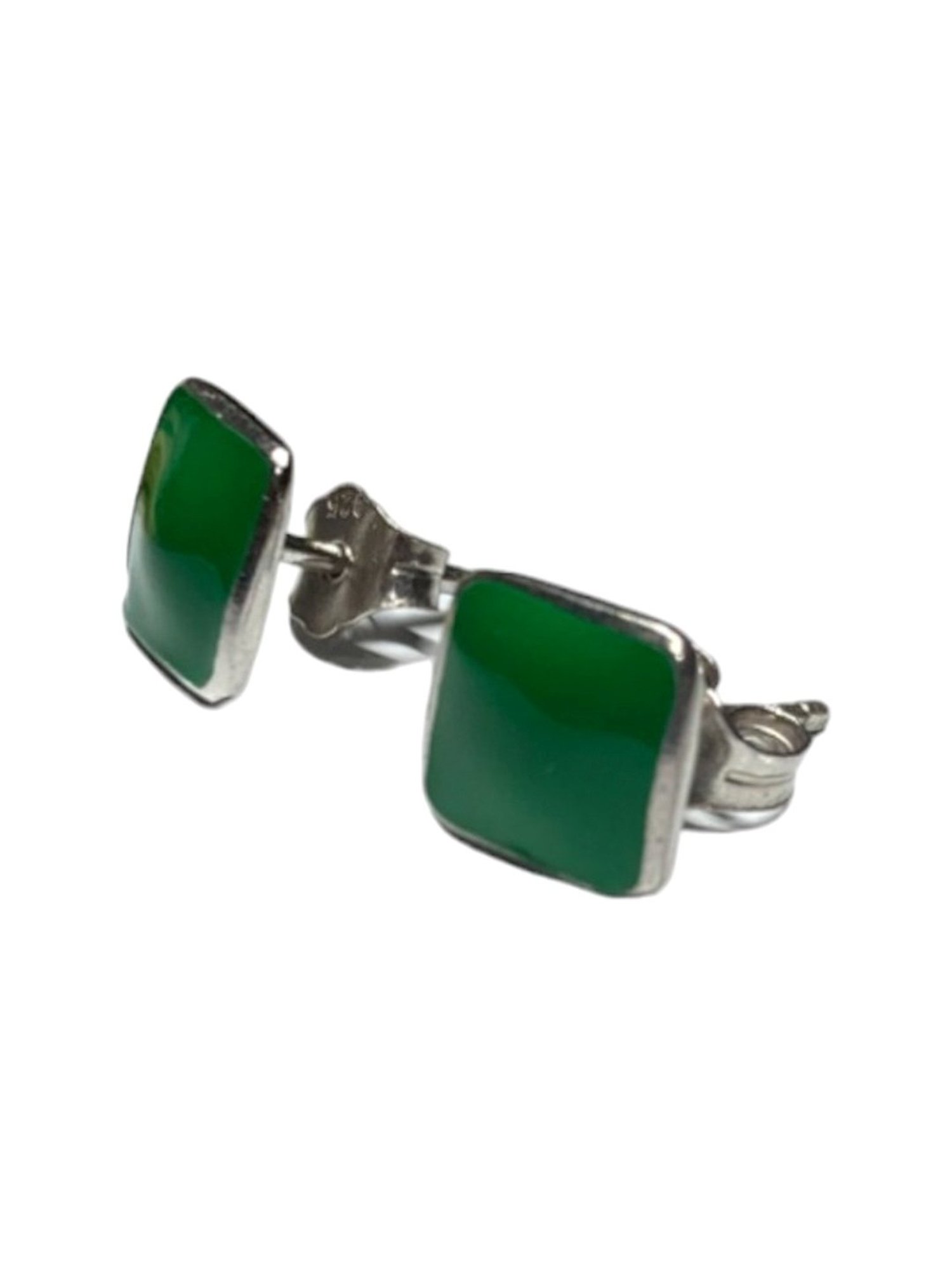 Rihi by P.C. Chandra Jewellers 92.5 Sterling Silver Square Green Stud Earrings for Women & Girls
