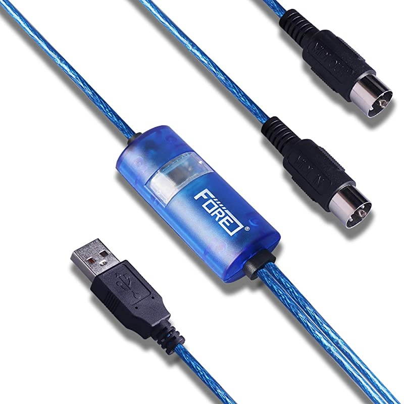MIDI to USB Interface MIDI Cable Adapter with InputampOutput Connecting with KeyboardSynthesizer for EditingampRecording Track work with WindowsMac OS for Studio USB 20 Color Blue 65Ft