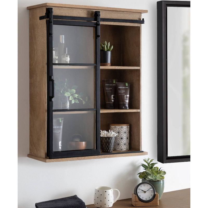 22" x 28" Barnhardt Decorative Wooden Wall Cabinet with Sliding Glass Door Rustic Brown - Kate & Laurel All Things Decor