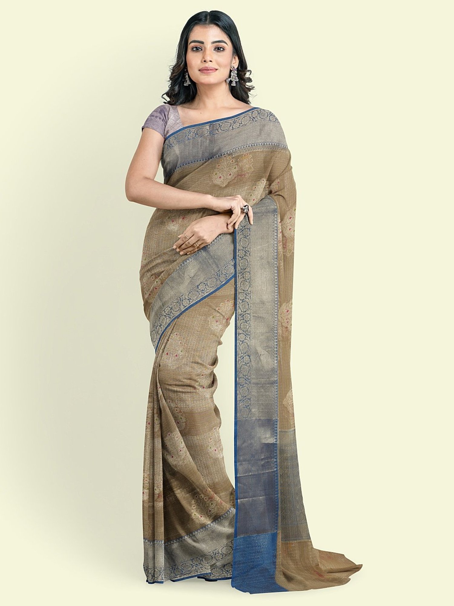 Banarasi Silk Works Brown Woven Saree With Unstitched Blouse