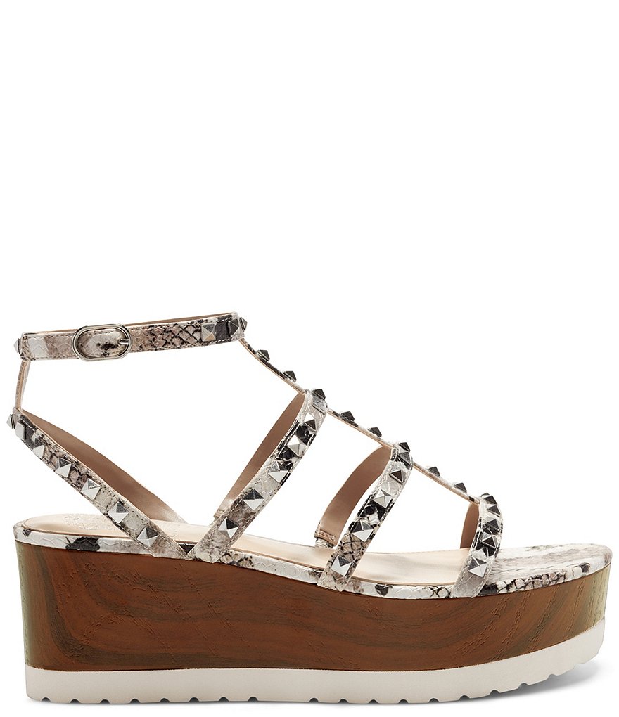 Vince Camuto Pemolie Snake Print Studded Platform Wedges