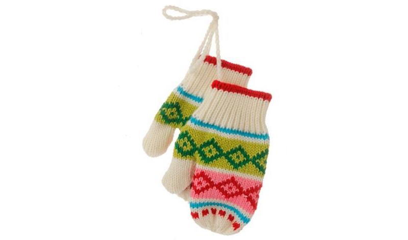 Raz Imports 5" Off White and Green Knit Pair of Mittens Christmas Ornament