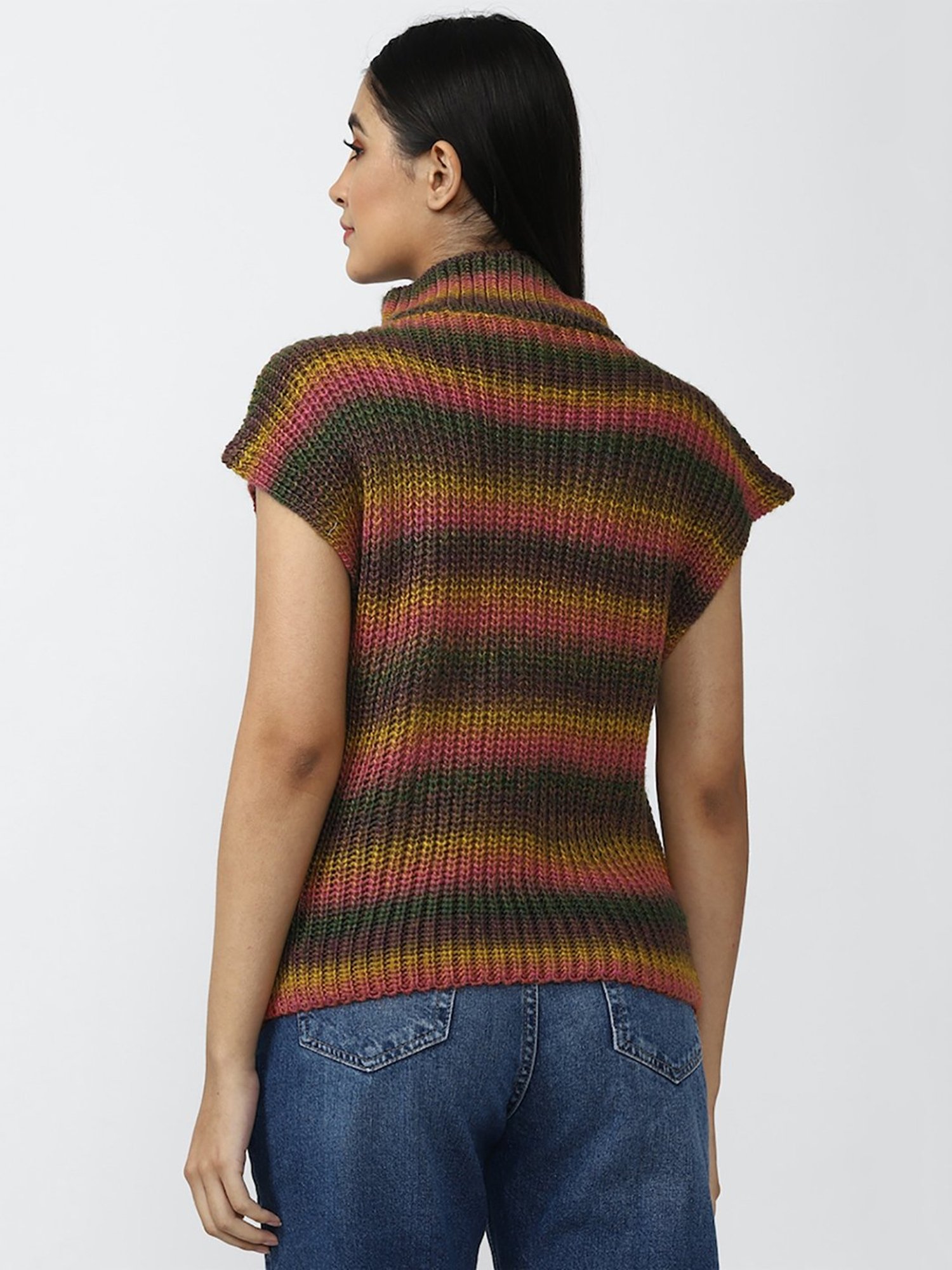 Forever 21 Multicolor Half Sleeves Sweater