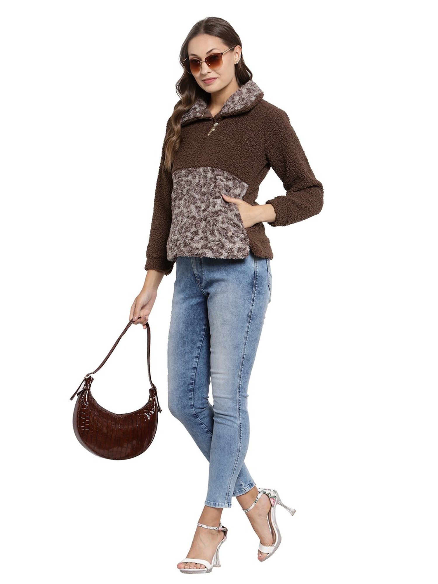 Juelle Brown Self Design Sweatshirt