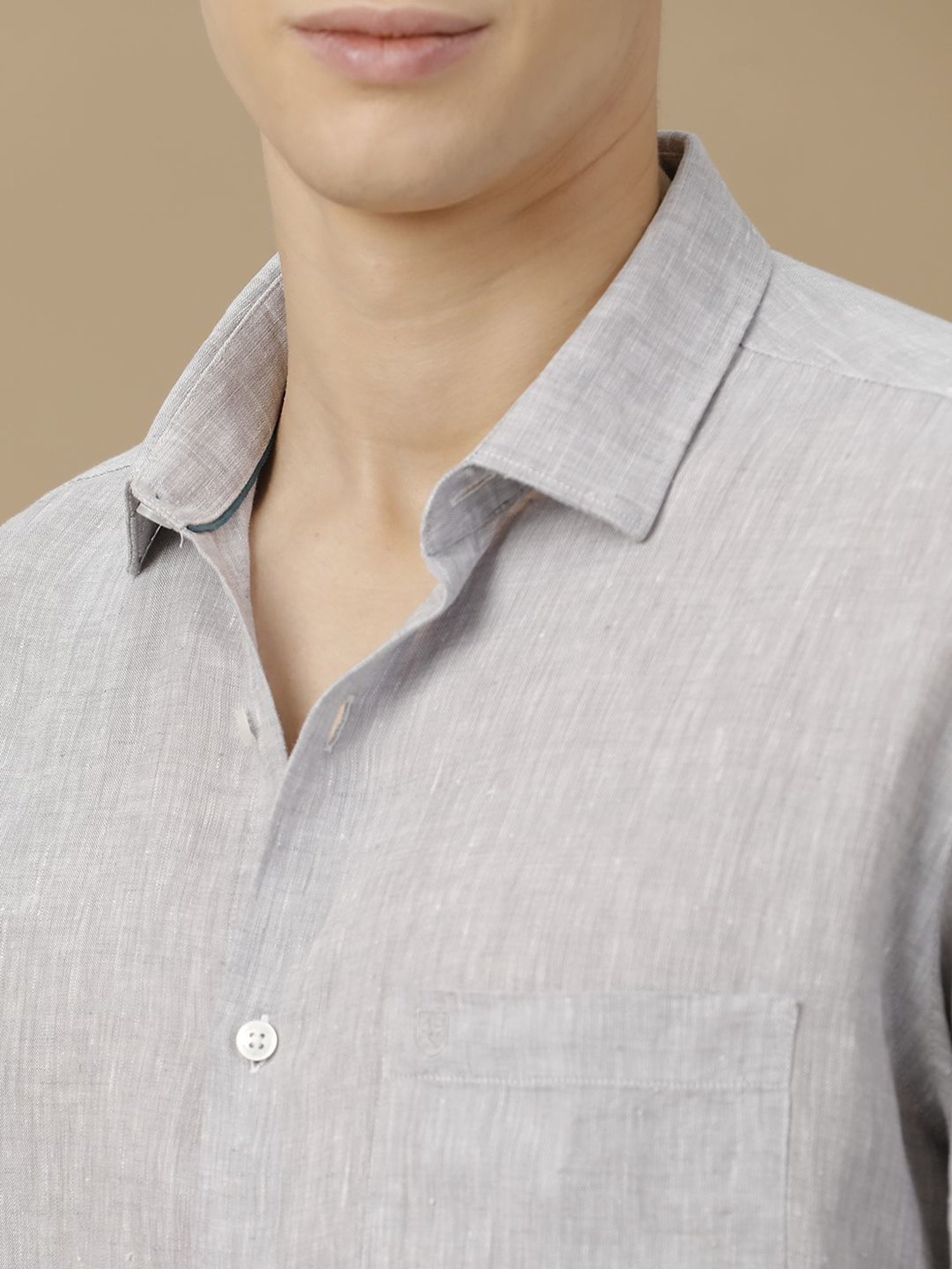 Linen Club Grey Linen Contemporary Fit Texture Shirt
