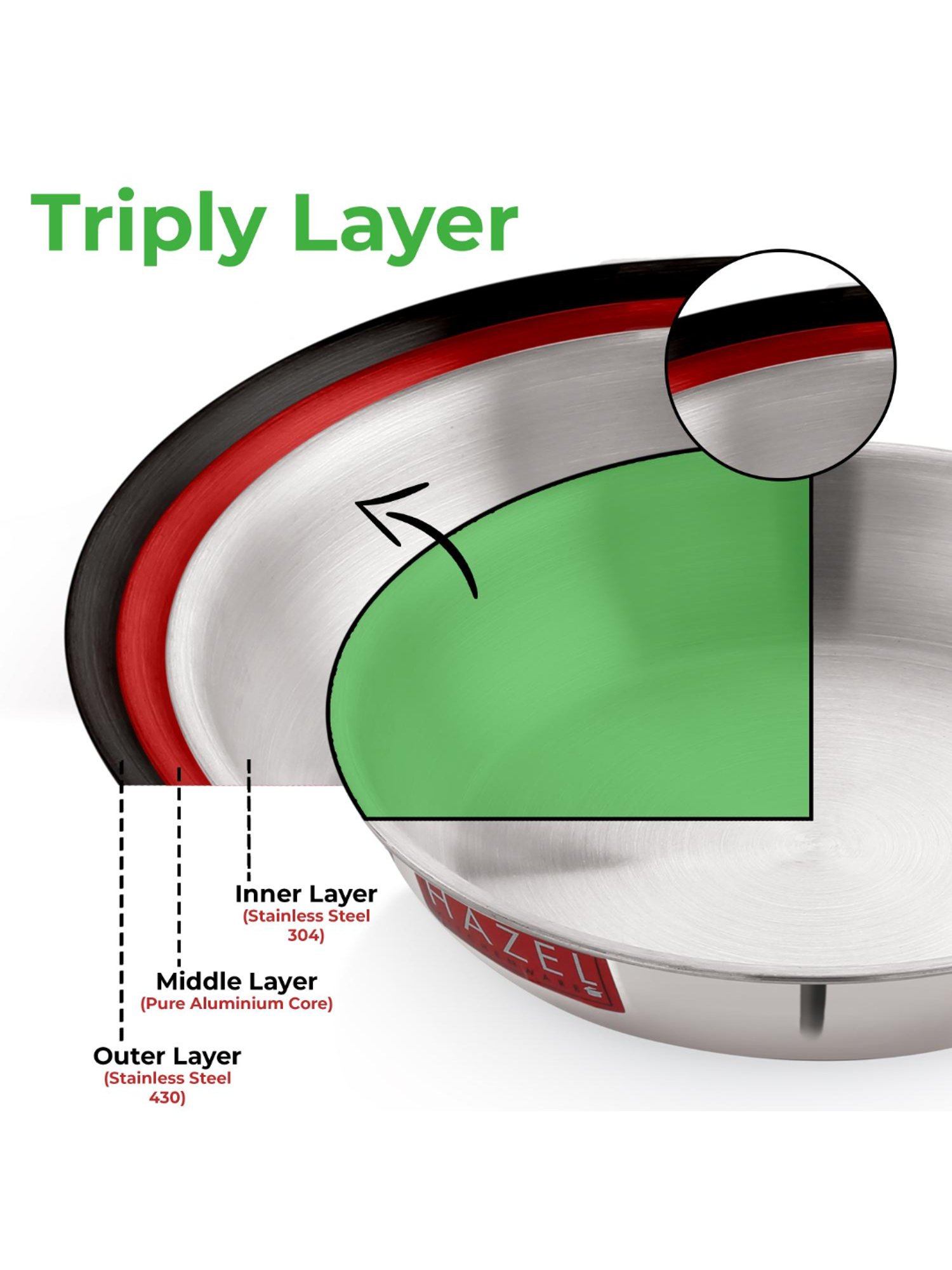 HAZEL Triply Stainless Steel Induction Bottom Tope, 2.3 Litre, 18.5 cm