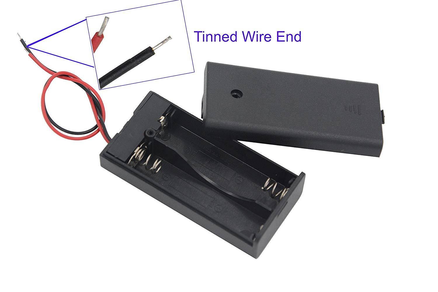 LAMPVPATH 5Pcs 2 AA Battery Holder with Switch, 2X 1.5V AA Battery Holder Case with Wire Leads and ON/Off Switch(5 Pack)