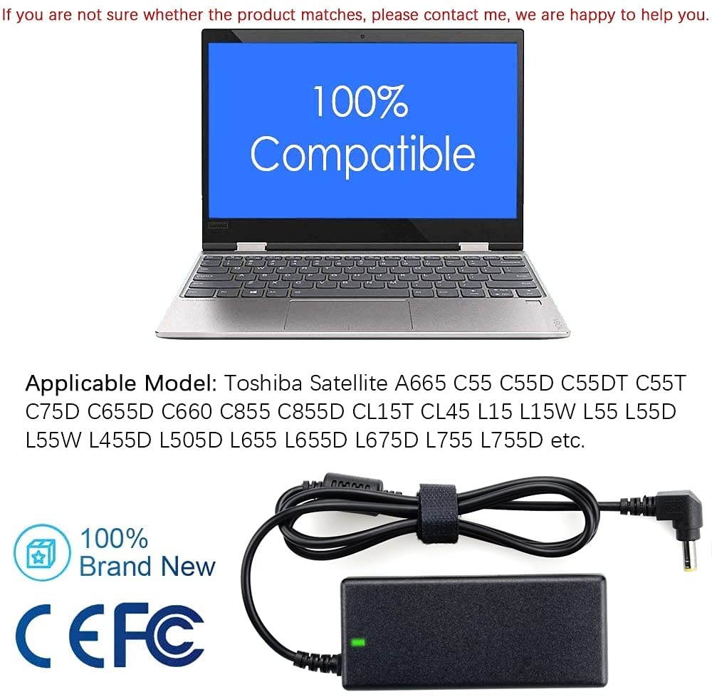 65W 19V 3.42A AC Adapter Laptop Charger Replacement for Toshiba PA3714U-1ACA PA3822U-1ACA PA3917U-1ACA Satellite C55 C55D C55T C655 C655D C675 C855 C855D L55 L655 L675 L745 L755 L775D Supply Cord